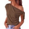 image:imageBTFBM 2026 Off The Shoulder Tops for Women Summer Shirts Short Sleeve Satin Blouses Silk Going Out Top Beach VacationBrown