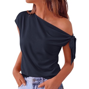 image:imageBTFBM 2026 Off The Shoulder Tops for Women Summer Shirts Short Sleeve Satin Blouses Silk Going Out Top Beach VacationNavy Blue