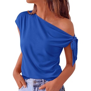 image:imageBTFBM 2026 Off The Shoulder Tops for Women Summer Shirts Short Sleeve Satin Blouses Silk Going Out Top Beach VacationRoyal Blue
