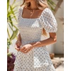 image:imageBTFBM Womens Square Neck Smocked Dress Summer Puff Short Sleeve Floral Casual Ruffle Tiered Maxi Wedding Guest DressesDot White Black