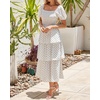 image:imageBTFBM Womens Square Neck Smocked Dress Summer Puff Short Sleeve Floral Casual Ruffle Tiered Maxi Wedding Guest DressesDot White Black