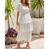 image:imageBTFBM Womens Square Neck Smocked Dress Summer Puff Short Sleeve Floral Casual Ruffle Tiered Maxi Wedding Guest DressesDot White Black