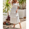image:imageBTFBM Womens Square Neck Smocked Dress Summer Puff Short Sleeve Floral Casual Ruffle Tiered Maxi Wedding Guest DressesDot White Black