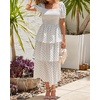 image:imageBTFBM Womens Square Neck Smocked Dress Summer Puff Short Sleeve Floral Casual Ruffle Tiered Maxi Wedding Guest DressesDot White Black