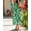 image:imageBTFBM Womens Square Neck Smocked Dress Summer Puff Short Sleeve Floral Casual Ruffle Tiered Maxi Wedding Guest DressesFloral Green
