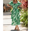 image:imageBTFBM Womens Square Neck Smocked Dress Summer Puff Short Sleeve Floral Casual Ruffle Tiered Maxi Wedding Guest DressesFloral Green