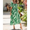 image:imageBTFBM Womens Square Neck Smocked Dress Summer Puff Short Sleeve Floral Casual Ruffle Tiered Maxi Wedding Guest DressesFloral Green