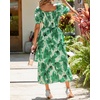 image:imageBTFBM Womens Square Neck Smocked Dress Summer Puff Short Sleeve Floral Casual Ruffle Tiered Maxi Wedding Guest DressesFloral Green