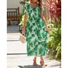 image:imageBTFBM Womens Square Neck Smocked Dress Summer Puff Short Sleeve Floral Casual Ruffle Tiered Maxi Wedding Guest DressesFloral Green