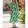 image:imageBTFBM Womens Square Neck Smocked Dress Summer Puff Short Sleeve Floral Casual Ruffle Tiered Maxi Wedding Guest DressesFloral Green