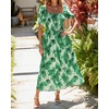 image:imageBTFBM Womens Square Neck Smocked Dress Summer Puff Short Sleeve Floral Casual Ruffle Tiered Maxi Wedding Guest DressesFloral Green