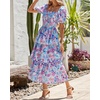 image:imageBTFBM Womens Square Neck Smocked Dress Summer Puff Short Sleeve Floral Casual Ruffle Tiered Maxi Wedding Guest DressesFloral Navy Multicolor