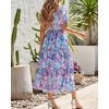 image:imageBTFBM Womens Square Neck Smocked Dress Summer Puff Short Sleeve Floral Casual Ruffle Tiered Maxi Wedding Guest DressesFloral Navy Multicolor