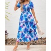 image:imageBTFBM Womens Square Neck Smocked Dress Summer Puff Short Sleeve Floral Casual Ruffle Tiered Maxi Wedding Guest DressesFloral Pink Blue
