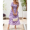 image:imageBTFBM Womens Square Neck Smocked Dress Summer Puff Short Sleeve Floral Casual Ruffle Tiered Maxi Wedding Guest DressesFloral Purple