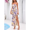 image:imageBTFBM Off The Shoulder Dresses for Women Summer 2026 Strapless Ruffle Slit Formal Wedding Guest Dress Cocktail PartyFloral Apricot Blue