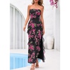 image:imageBTFBM Off The Shoulder Dresses for Women Summer 2026 Strapless Ruffle Slit Formal Wedding Guest Dress Cocktail PartyFloral Black Pink