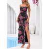 image:imageBTFBM Off The Shoulder Dresses for Women Summer 2026 Strapless Ruffle Slit Formal Wedding Guest Dress Cocktail PartyFloral Black Pink