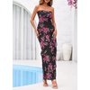 image:imageBTFBM Off The Shoulder Dresses for Women Summer 2026 Strapless Ruffle Slit Formal Wedding Guest Dress Cocktail PartyFloral Black Pink