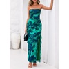 image:imageBTFBM Off The Shoulder Dresses for Women Summer 2026 Strapless Ruffle Slit Formal Wedding Guest Dress Cocktail PartyFloral Lake Blue