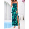 image:imageBTFBM Off The Shoulder Dresses for Women Summer 2026 Strapless Ruffle Slit Formal Wedding Guest Dress Cocktail PartyFloral Lake Blue