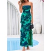 image:imageBTFBM Off The Shoulder Dresses for Women Summer 2026 Strapless Ruffle Slit Formal Wedding Guest Dress Cocktail PartyFloral Lake Blue