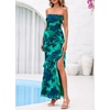 image:imageBTFBM Off The Shoulder Dresses for Women Summer 2026 Strapless Ruffle Slit Formal Wedding Guest Dress Cocktail PartyFloral Lake Blue