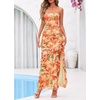 image:imageBTFBM Off The Shoulder Dresses for Women Summer 2026 Strapless Ruffle Slit Formal Wedding Guest Dress Cocktail PartyFloral Orange Red