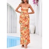 image:imageBTFBM Off The Shoulder Dresses for Women Summer 2026 Strapless Ruffle Slit Formal Wedding Guest Dress Cocktail PartyFloral Orange Red