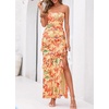 image:imageBTFBM Off The Shoulder Dresses for Women Summer 2026 Strapless Ruffle Slit Formal Wedding Guest Dress Cocktail PartyFloral Orange Red