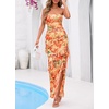 image:imageBTFBM Off The Shoulder Dresses for Women Summer 2026 Strapless Ruffle Slit Formal Wedding Guest Dress Cocktail PartyFloral Orange Red