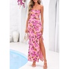 image:imageBTFBM Off The Shoulder Dresses for Women Summer 2026 Strapless Ruffle Slit Formal Wedding Guest Dress Cocktail PartyFloral Pink Purple