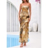 image:imageBTFBM Off The Shoulder Dresses for Women Summer 2026 Strapless Ruffle Slit Formal Wedding Guest Dress Cocktail PartyLeopard Yellow