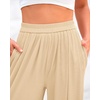 image:imageBTFBM Palazzo Pants for Women 2026 Summer Clothes Pockets High Waist Casual Ribbed Knit Flowy Spring Wide Leg TrousersBeige