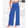 image:imageBTFBM Palazzo Pants for Women 2026 Summer Clothes Pockets High Waist Casual Ribbed Knit Flowy Spring Wide Leg TrousersBlue