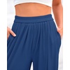 image:imageBTFBM Palazzo Pants for Women 2026 Summer Clothes Pockets High Waist Casual Ribbed Knit Flowy Spring Wide Leg TrousersDark Blue