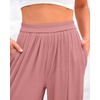 image:imageBTFBM Palazzo Pants for Women 2026 Summer Clothes Pockets High Waist Casual Ribbed Knit Flowy Spring Wide Leg TrousersDusty Pink