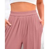 image:imageBTFBM Palazzo Pants for Women 2026 Summer Clothes Pockets High Waist Casual Ribbed Knit Flowy Spring Wide Leg TrousersDusty Pink