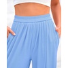 image:imageBTFBM Palazzo Pants for Women 2026 Summer Clothes Pockets High Waist Casual Ribbed Knit Flowy Spring Wide Leg TrousersLight Blue