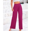 image:imageBTFBM Palazzo Pants for Women 2026 Summer Clothes Pockets High Waist Casual Ribbed Knit Flowy Spring Wide Leg TrousersRose Red