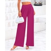 image:imageBTFBM Palazzo Pants for Women 2026 Summer Clothes Pockets High Waist Casual Ribbed Knit Flowy Spring Wide Leg TrousersRose Red