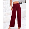 image:imageBTFBM Palazzo Pants for Women 2026 Summer Clothes Pockets High Waist Casual Ribbed Knit Flowy Spring Wide Leg TrousersWine Red