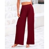 image:imageBTFBM Palazzo Pants for Women 2026 Summer Clothes Pockets High Waist Casual Ribbed Knit Flowy Spring Wide Leg TrousersWine Red
