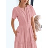 image:imageBTFBM Womens Summer 2026 Casual Midi Maxi Dresses Lightweight Short Sleeve V Neck Elastic Waist Boho Beach Dress PocketsBean Paste Pink