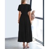 image:imageBTFBM Womens Summer 2026 Casual Midi Maxi Dresses Lightweight Short Sleeve V Neck Elastic Waist Boho Beach Dress PocketsBlack