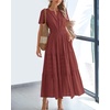 image:imageBTFBM Womens Summer 2026 Casual Midi Maxi Dresses Lightweight Short Sleeve V Neck Elastic Waist Boho Beach Dress PocketsBrown Red
