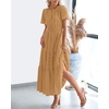 image:imageBTFBM Womens Summer 2026 Casual Midi Maxi Dresses Lightweight Short Sleeve V Neck Elastic Waist Boho Beach Dress PocketsKhaki