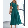 image:imageBTFBM Womens Summer 2026 Casual Midi Maxi Dresses Lightweight Short Sleeve V Neck Elastic Waist Boho Beach Dress PocketsMalachite Green