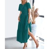 image:imageBTFBM Womens Summer 2026 Casual Midi Maxi Dresses Lightweight Short Sleeve V Neck Elastic Waist Boho Beach Dress PocketsMalachite Green