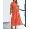 image:imageBTFBM Womens Summer 2026 Casual Midi Maxi Dresses Lightweight Short Sleeve V Neck Elastic Waist Boho Beach Dress PocketsOrange